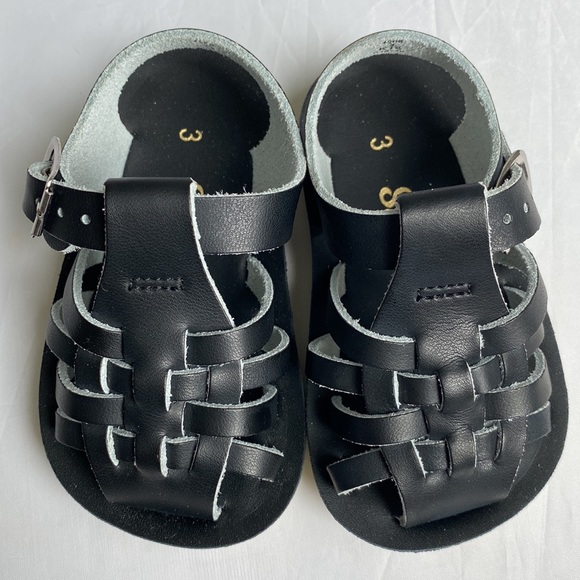 SUN-SAN Sailor Salt Water Sandals Black Size 18 EU 3 US Leather New In Box NWT - Picture 4 of 11